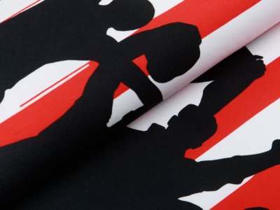 Jersey Bordürenstoff Swafing Fans - Fans auf Streifen - rot/weiß