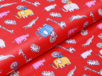 Webware Baumwolle - lustige Zootiere - rot