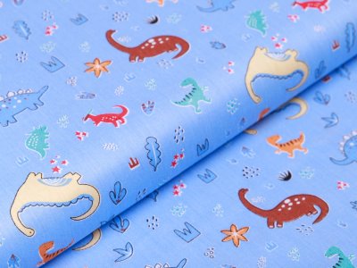 Twill Baumwolle - kleine und große Dinos - blau