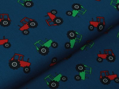 Webware Popeline Baumwolle - Traktoren - dunkles blau