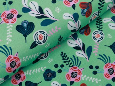 Jersey Fräulein von Julie  - Blumen - hellgrün