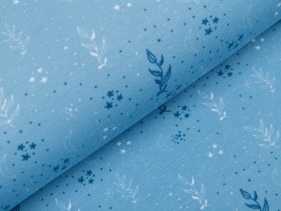 Jersey - Blumenranken und Sterne - helles blau