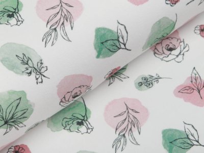 Jersey Digitaldruck - Blumen auf Tupfen - wollweiß