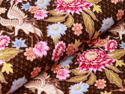 Viskose Jersey Fräulein von Julie - Kranich mit Blumen - schwarz