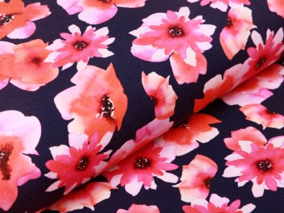 Jersey - hübsche Blumen - schwarz/pink