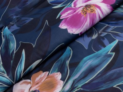 Chiffon - auffällige Blumen - dunkles petrol