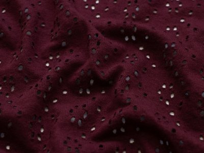Jersey mit Lochstickerei Broderie - Blumen - bordeaux