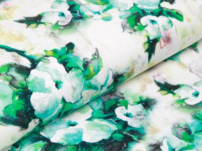 Jersey - Aquarelle Blumen- weiß/mint