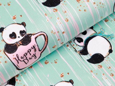 Struktur Velvet - glückliche Pandas - mint