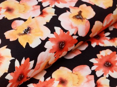 Jersey - hübsche Blumen - schwarz/orange