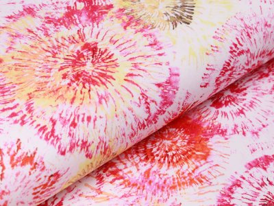 Jersey - Blumen im Batikstyle - weiß/pink