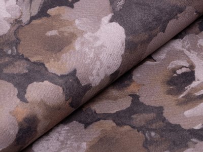 High-Stretch-Jeansstoff bedruckt - großes Blumenmuster - braun