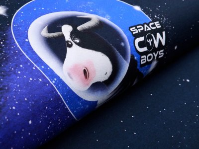 Sweat French Terry Swafing Space Cow Boys by Thorsten Berger PANEL ca. 75 x 155 cm - Kuh als Astronaut - nachtblau