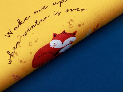 Jersey Swafing PANEL ca. 65 x 160 cm My little Foxy by Christiane Zielinski - schlafender Fuchs - senf/rosa/petrol