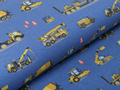 Jersey Digitaldruck - verschiedene Baufahrzeuge - blau
