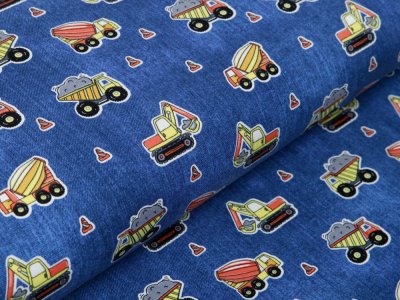 Jersey in Jeansoptik - Baufahrzeuge - jeansblau