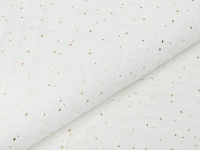 Musselin Double Gauze Rautenstepper mit Foliendruck - unregelmäßige Punkte - uni wollweiß