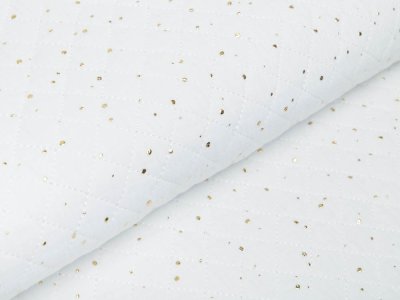Musselin Double Gauze Rautenstepper mit Foliendruck - unregelmäßige Punkte - uni weiß