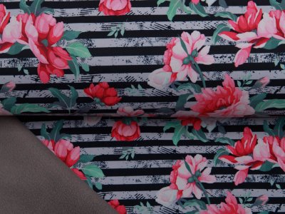 Jackenstoff NANO Softshell Swafing Fiete - Blumen auf Streifen - grau