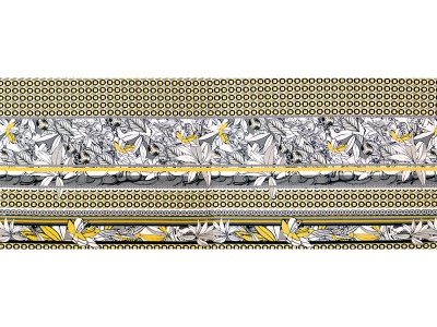 KDS Queen's Collection Isabella - Jersey Viskose  PANEL ca. 65cm x 170cm - Blumen auf geometrischem Muster - grau/gelb
