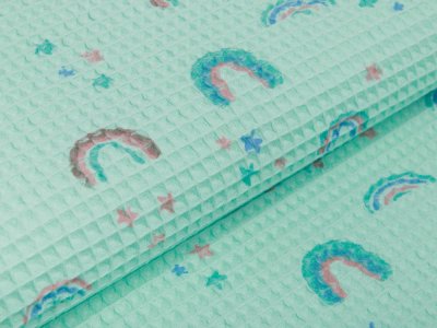 Waffelpiqué Baumwolle - bunte Regenbögen - minze