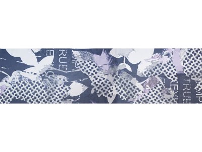 KDS Queen's Collection Iris - Tuch-PANEL ca. 45cm x 175cm - gemusterte Blumen - weiß/dunkelblau/flieder