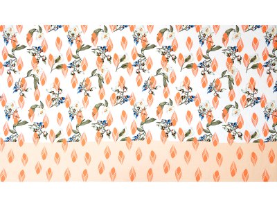 KDS Queen's Collection Olivia - Bordüren-PANEL ca. 70cm x 155cm - Jersey Viskose - Federn- & Blumenmuster - weiß/koralle