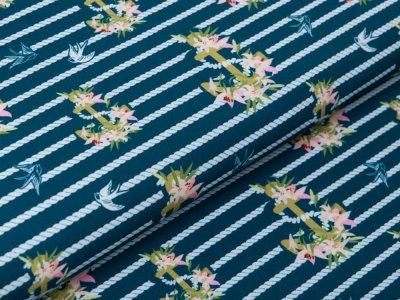 Jackenstoff Softshell - romantische Anker - dunkles petrol