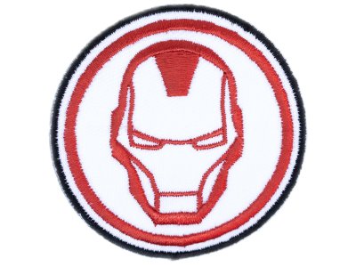 Applikation zum Aufbügeln Marvel - Iron Man im Kreis ca. 55mm Durchmesser - weiß