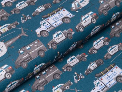 Sweat French Terry Digitaldruck Stenzo - verschiedene Polizeiautos - petrol