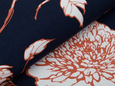 Bengaline Stretch-Stoff - Blumen - marine