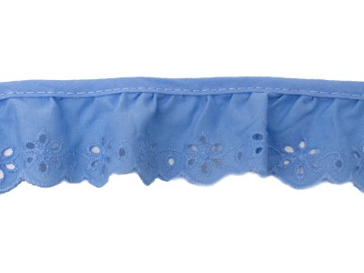 Rüsche Spitze eingefasst mit englischer Stickerei 20 mm - uni himmelblau