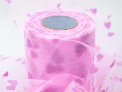 Tüllband  ca. 95mm breit - Herzen - rosa