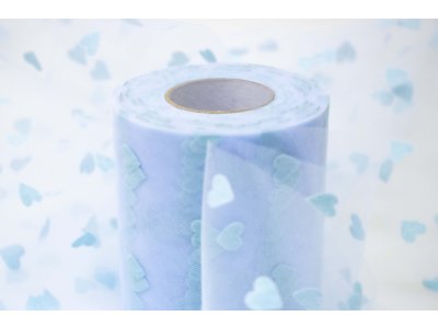 Tüllband  ca. 95mm breit - Herzen - hellblau