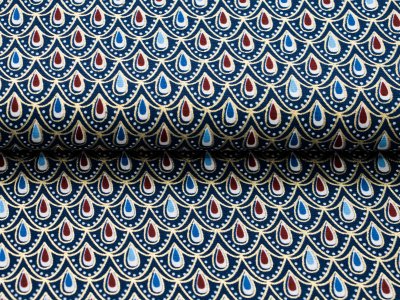 Webware Baumwolle Popeline mit Foliendruck - weihnachtliches Mandalamuster - marineblau