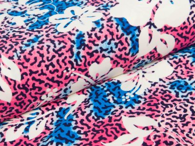 Bade- und Sportstoff - Blumen auf Animalprint - pink