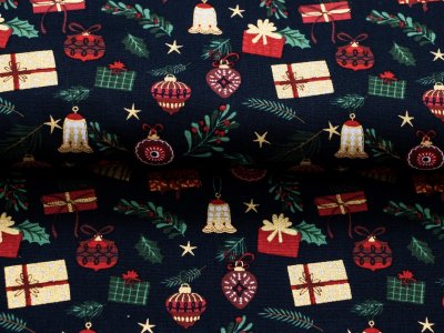 Webware Baumwolle Popeline mit Foliendruck - Weihnachtsgeschenke - marineblau