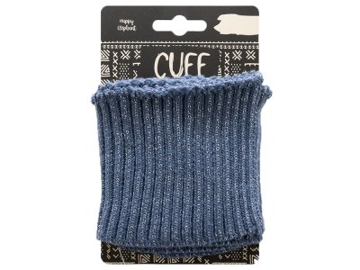 Elastisches Grobstrick-Fertigbündchen mit Glitzerfäden 1,10m - uni jeansblau