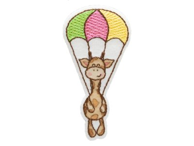 Applikation zum Aufbügeln - Giraffe mit Fallschirm - braun