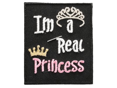 Applikation zum Aufbügeln - Krone-Im a Real Princess - schwarz