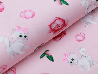 Jersey Digitaldruck Stenzo - süße Kätzchen und Blumen - rosa