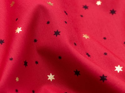 Webware Baumwolle - Weihnachten goldfarbene Sterne - rot