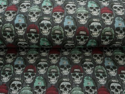 Alpenfleece Digitaldruck - Hippster Skulls - dunkles grau