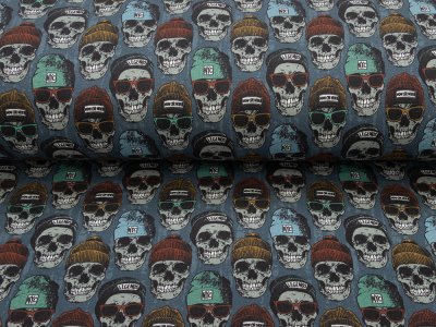 Alpenfleece Digitaldruck - Hippster Skulls - marine