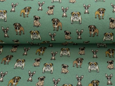 Alpenfleece Digitaldruck - freche Hundebande - altgrün