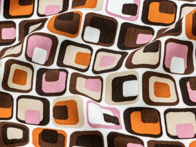 Twill Viskose - Retro Kacheln - weiß-braun