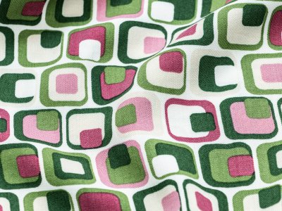 Twill Viskose - Retro Kacheln - weiß-grün