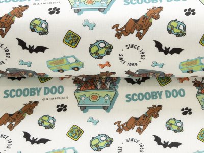 Webware Baumwolle Popeline Digitaldruck Scooby Doo - Scooby Doo on Tour - weiß