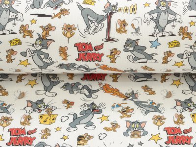 Webware Baumwolle Popeline Digitaldruck Tom And Jerry - Tom und Jerry machen Blödsinn - weiß