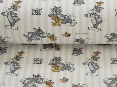 Webware Baumwolle Popeline Digitaldruck Tom And Jerry - Tom und Jerry als beste Freunde - weiß